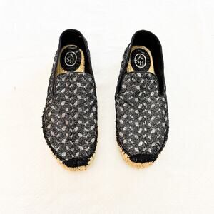 ASH Black Metallic Patterned Espadrille Flat Shoes Canvas Sole Size 40